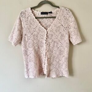 Vintage Pink Crochet Cardigan Granny Square Large